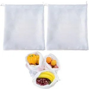 2 Reusable Produce Bag Drawstring Mesh Net Fruit Vegetable Grocery Food Storage