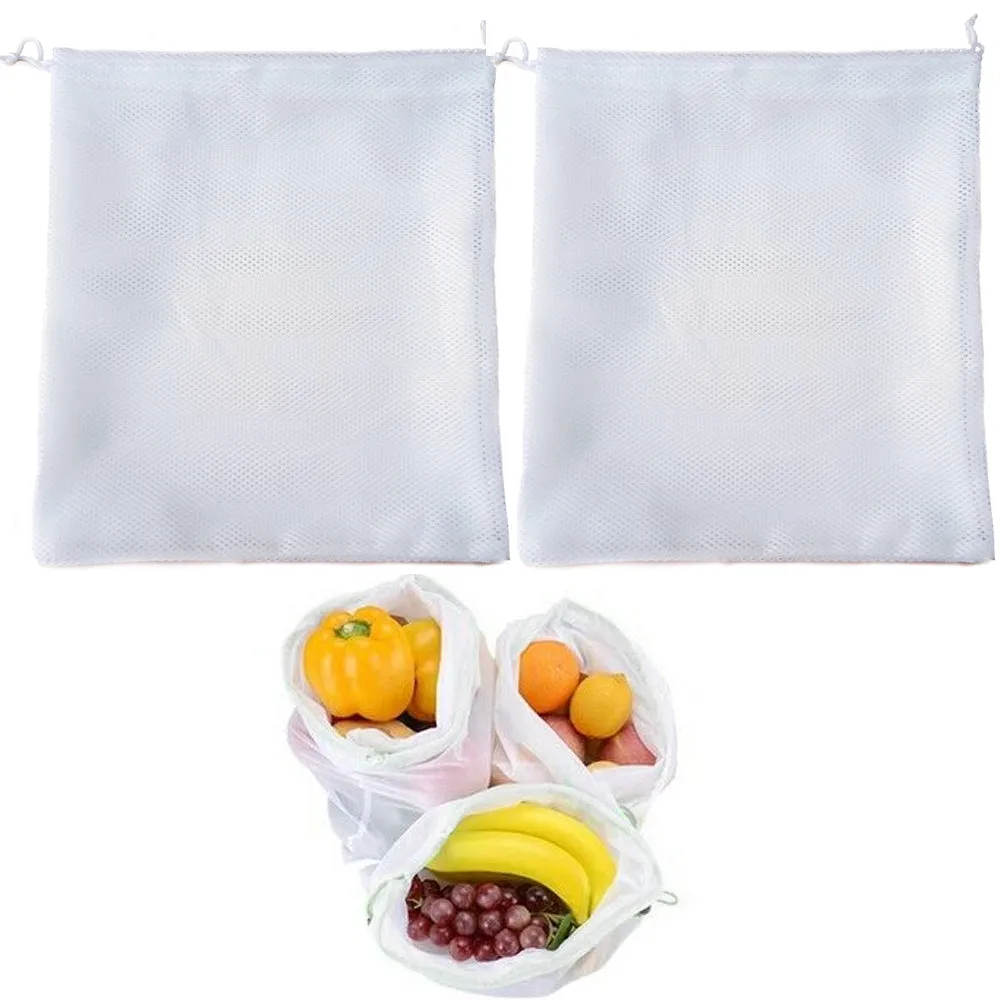 2 Reusable Produce Bag Drawstring Mesh Net Fruit Vegetable Grocery Food Storage