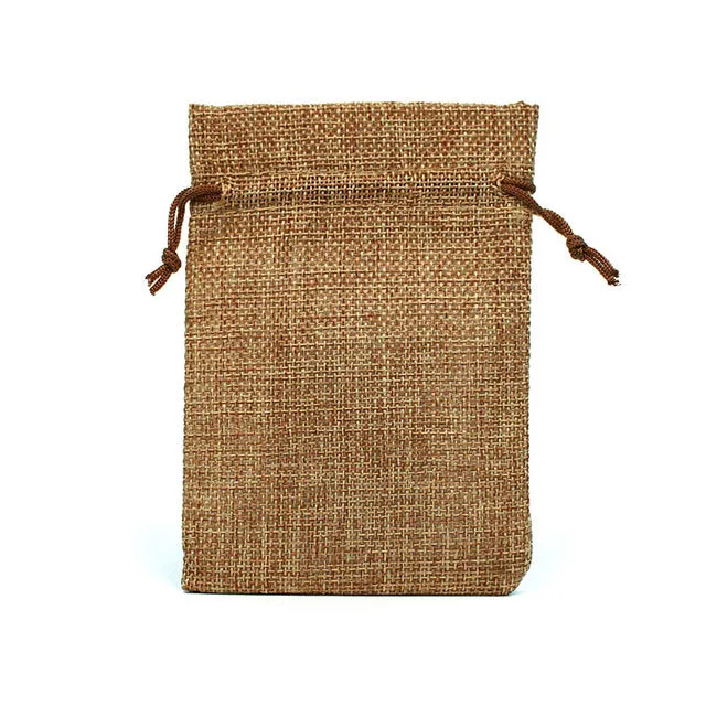 50Pcs/lot Drawstring Natural Burlap Bag Jute Gift Bags Multi Size Jewelry Packaging Wedding Bags with Candy Bag Can Custom Logo