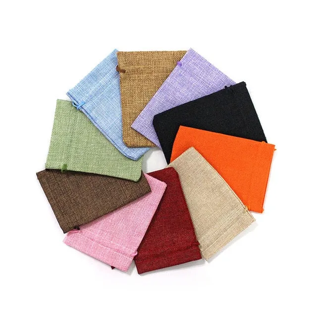 50Pcs/lot Drawstring Natural Burlap Bag Jute Gift Bags Multi Size Jewelry Packaging Wedding Bags with Candy Bag Can Custom Logo
