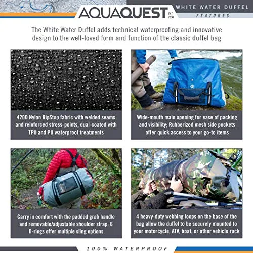 Aqua Quest White Water Duffel - 100% Waterproof 75 L Bag - Lightweight, Durable, External Pockets -