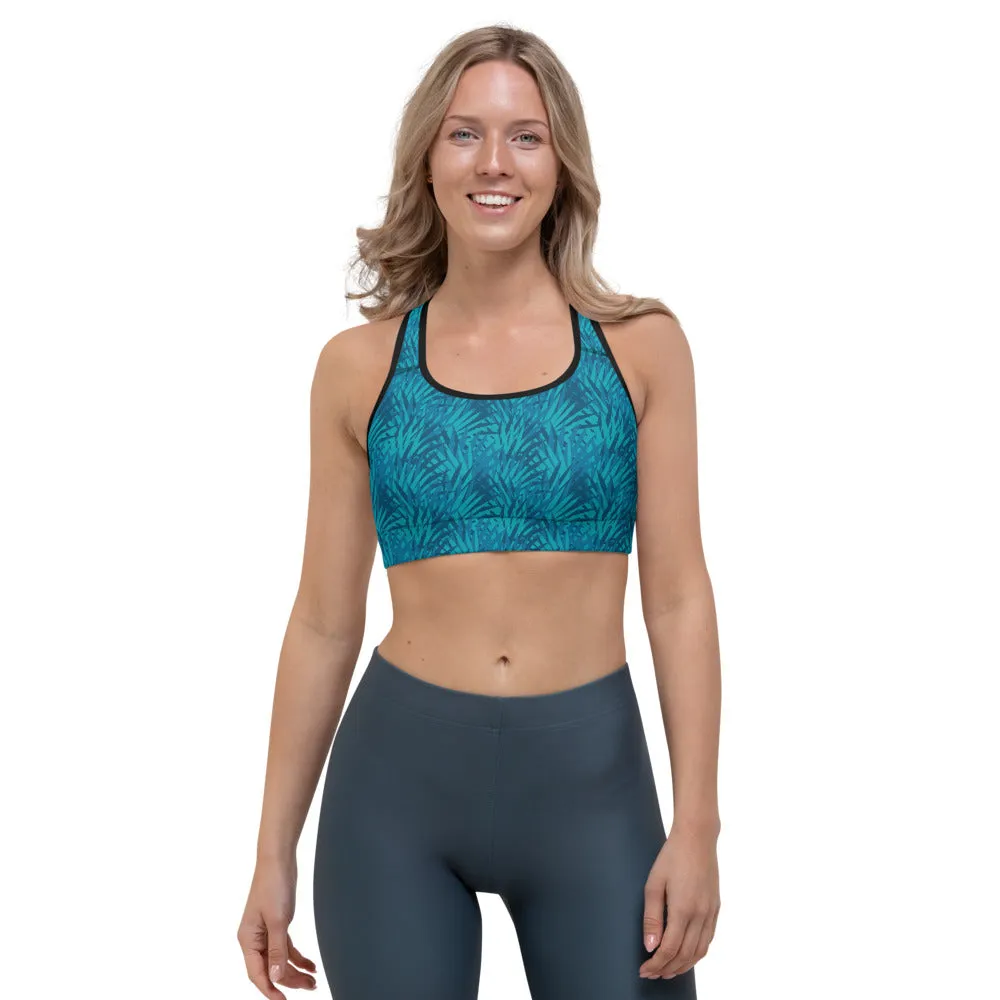 Ladies Sports bra-Blue Palm