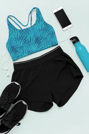 Ladies Sports bra-Blue Palm