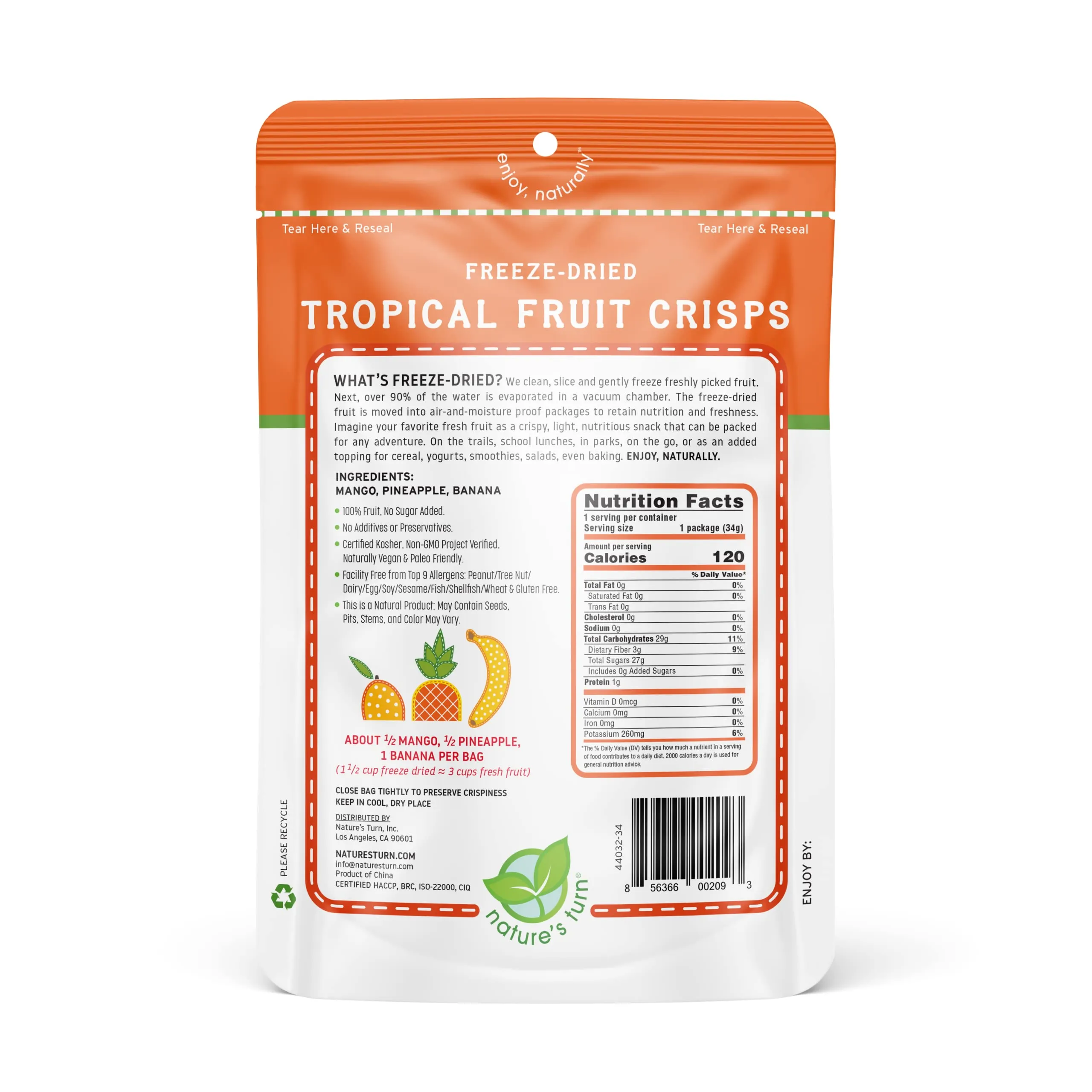 Nature’s Turn Freeze-Dried Fruit Snacks, Tropical Crisps - Pack of 6 (1.2 oz Each)