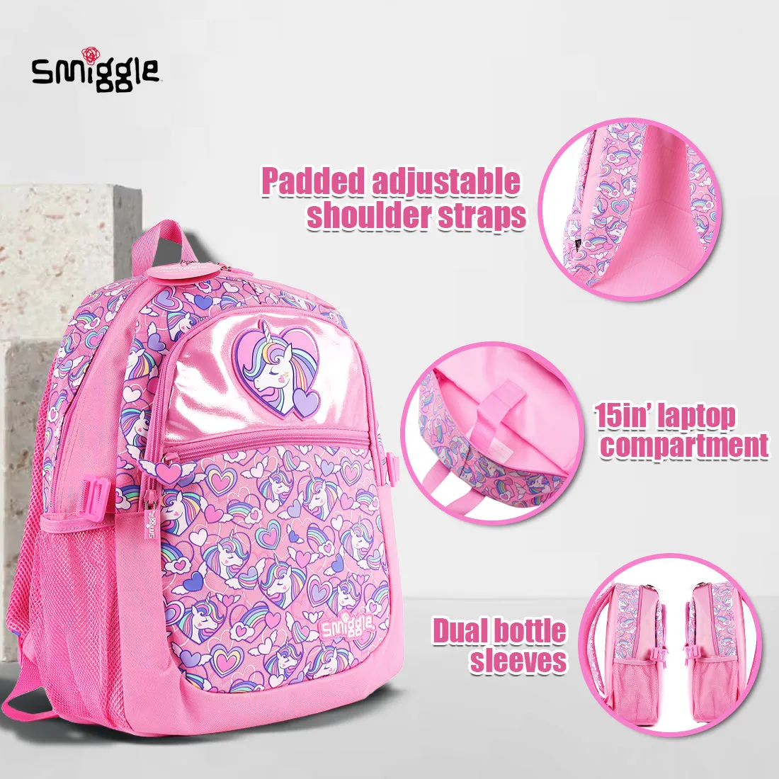 Smiggle Fly High Classic Attach Backpack Pink, 3Y 