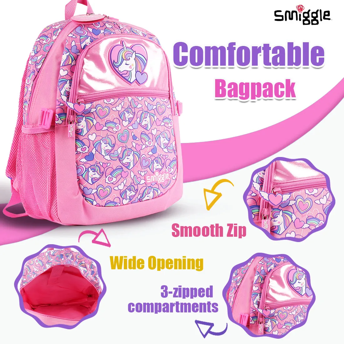 Smiggle Fly High Classic Attach Backpack Pink, 3Y 
