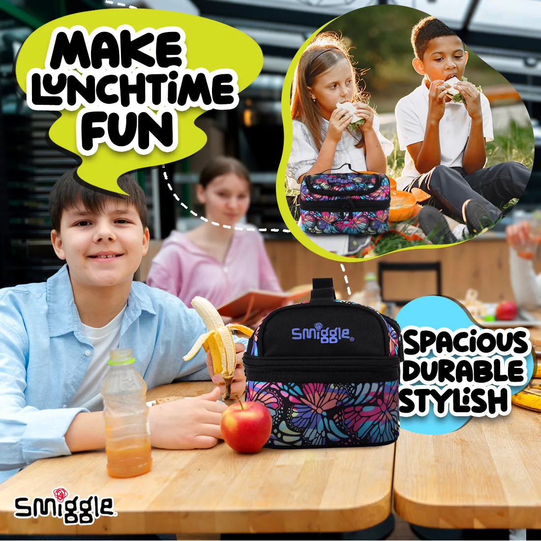 Smiggle Vivid Double Decker Lunchbox (Bag) Black Mix, 3Y 
