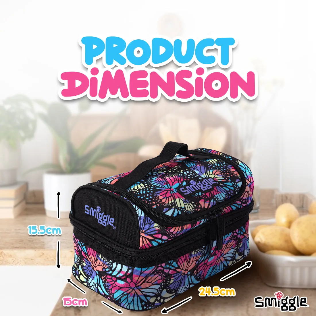 Smiggle Vivid Double Decker Lunchbox (Bag) Black Mix, 3Y 