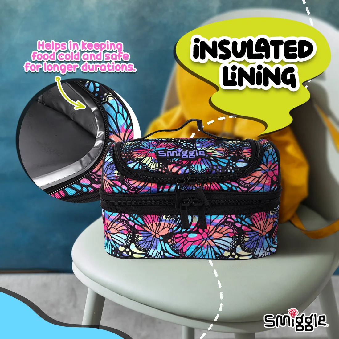 Smiggle Vivid Double Decker Lunchbox (Bag) Black Mix, 3Y 