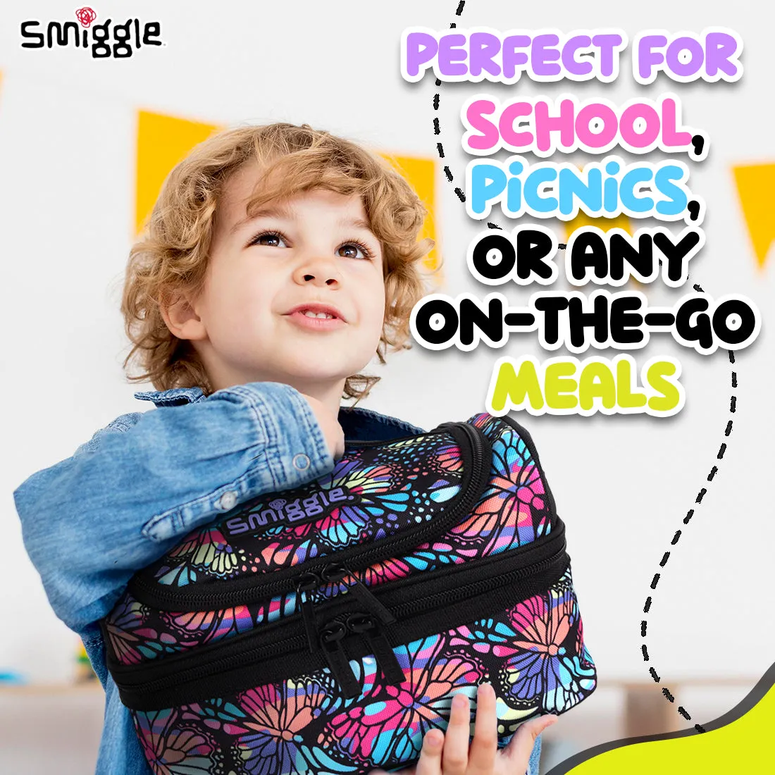 Smiggle Vivid Double Decker Lunchbox (Bag) Black Mix, 3Y 