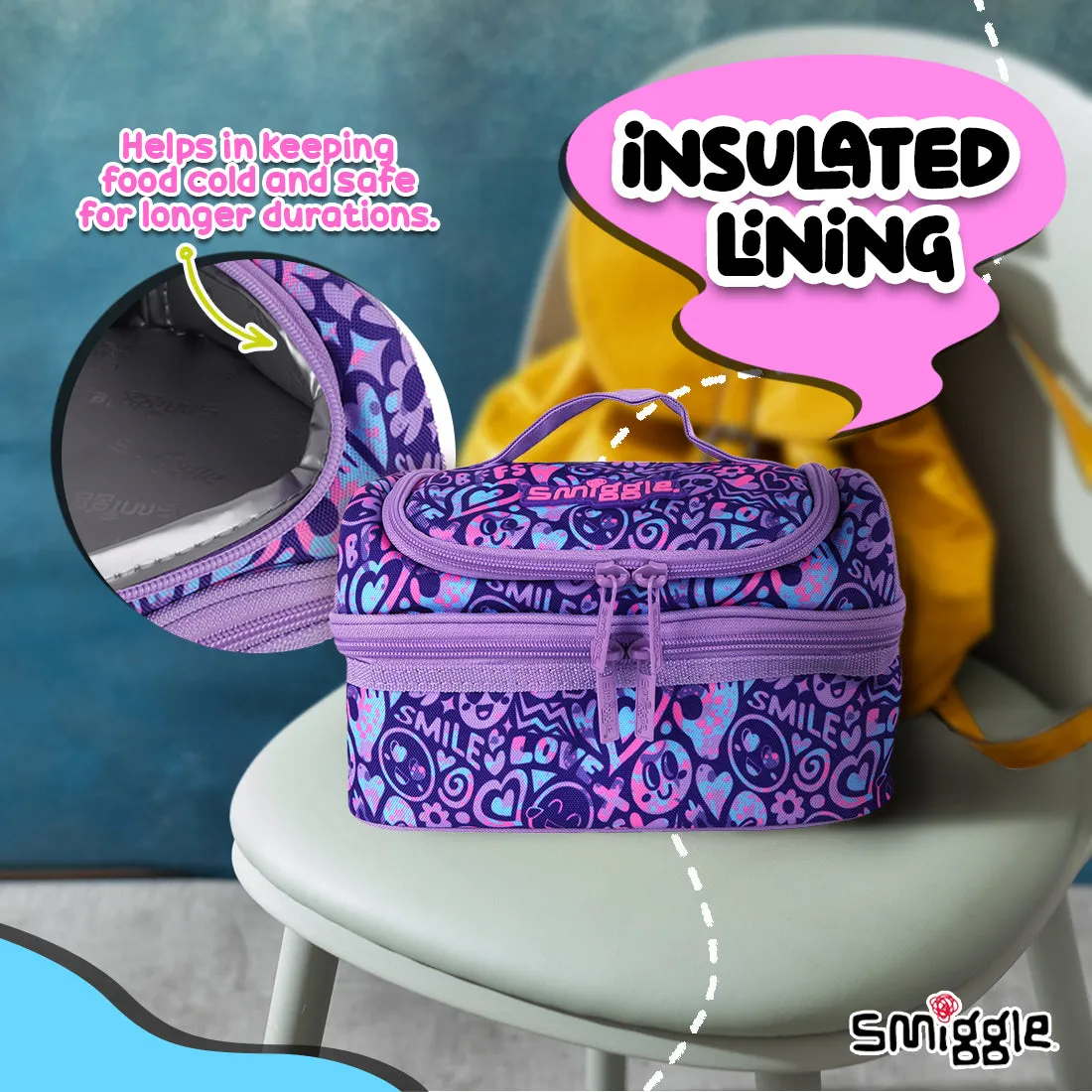 Smiggle Vivid Double Decker Lunchbox (Box) Lilac, 3Y 
