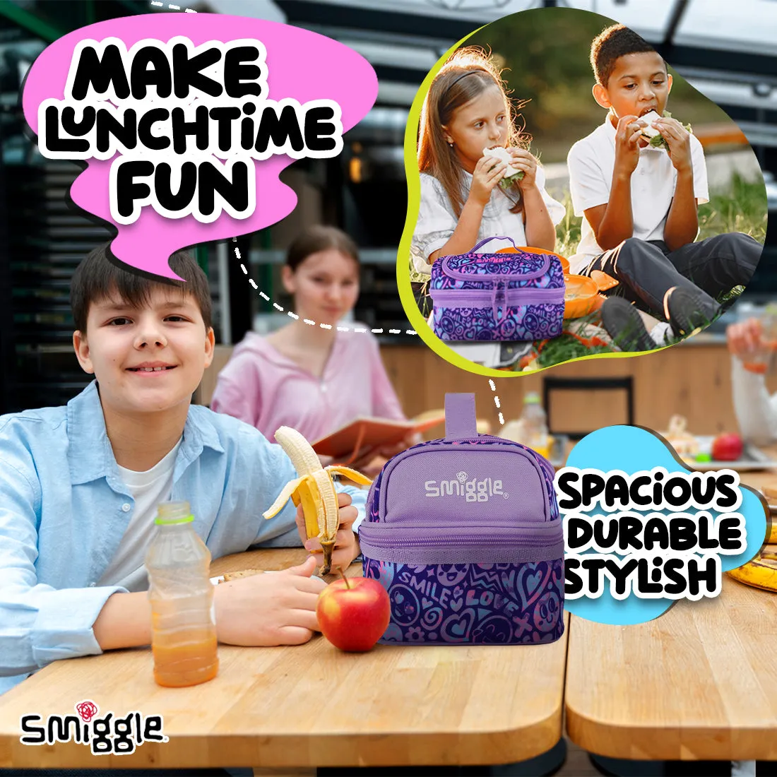 Smiggle Vivid Double Decker Lunchbox (Box) Lilac, 3Y 