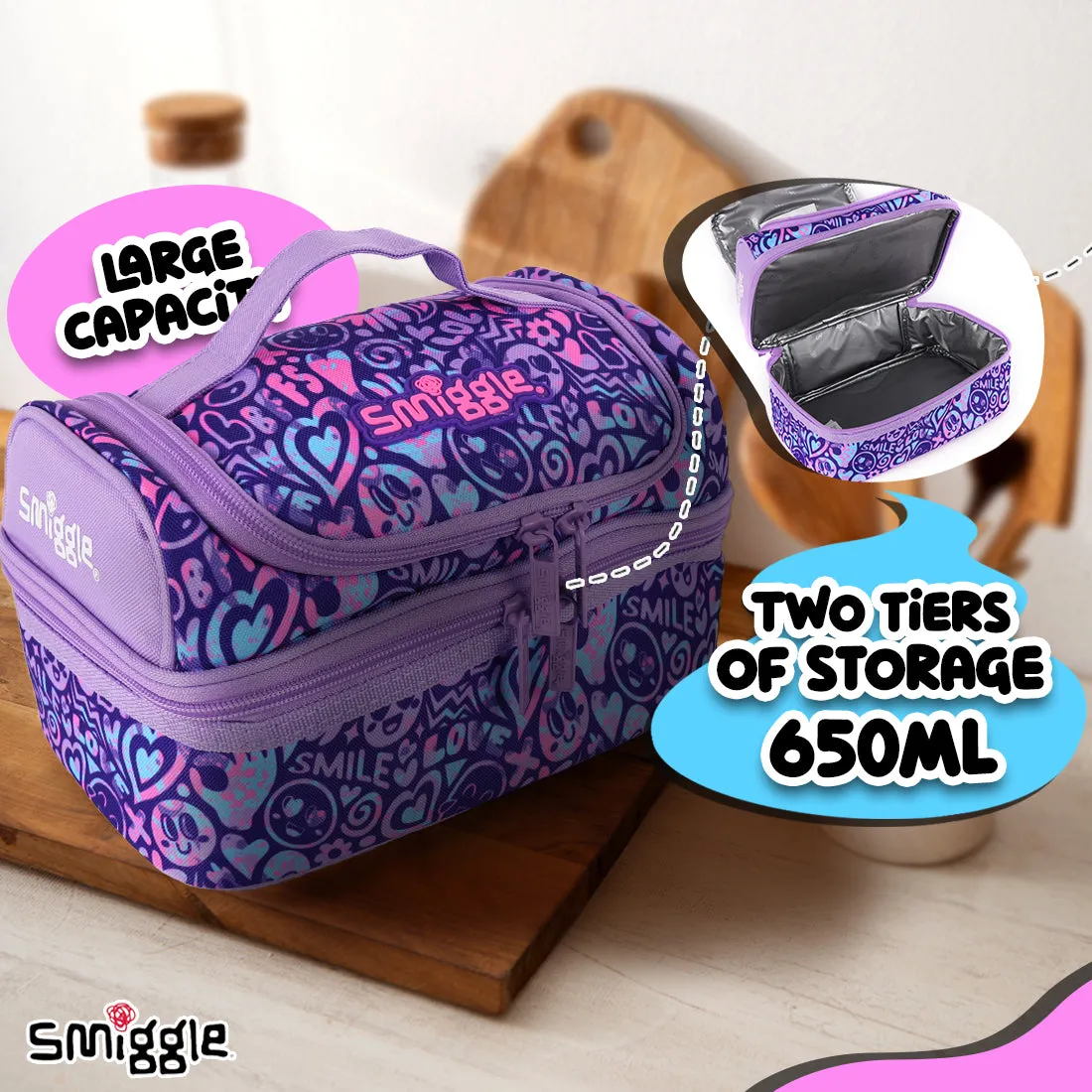 Smiggle Vivid Double Decker Lunchbox (Box) Lilac, 3Y 