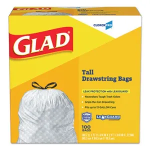 Tall Kitchen Drawstring Trash Bags, 13 Gal, 0.72 Mil,  Gray, 100-Box